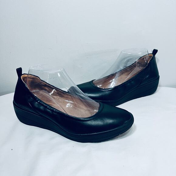 Vionic Wedges Shoes Jacey Black Leather Slip On Comfort Casual Office $110 8.5 - Picture 1 of 9